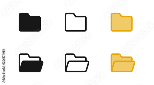 folder icon set, open folder vector icon. file document archive icon sign. file organization, data storage, directories, document management icons