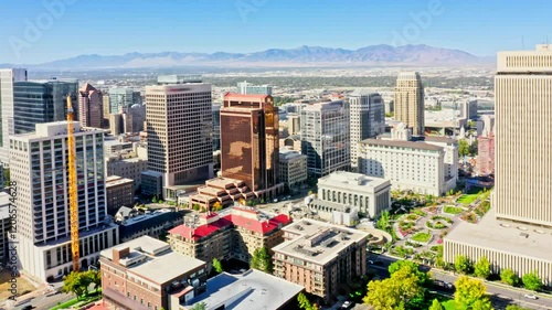Aerial view of Salt Lake City, Utah skyline. SLC is the capital and most populous city of the U.S. state of Utah and the county seat of Salt Lake County