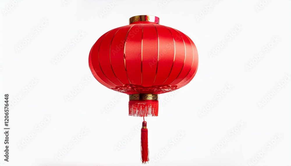 Obraz premium Classic red Chinese lantern with gold accents hanging against a white background.
