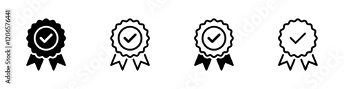 award icon symbol, premium quality certify icon sign - medal, prize, verified, badge, ribbon. certification, verification, quality, and achievement vector icon in solid and outline styles