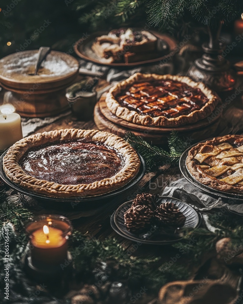 Festive Holiday Dessert Table with Assorted Homemade Pies Festive Holiday Dessert Table with Assorted Homemade Pies