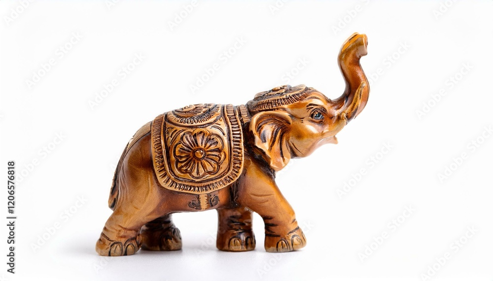 Fototapeta premium Intricate wooden elephant figurine, brown hues, detailed carving.