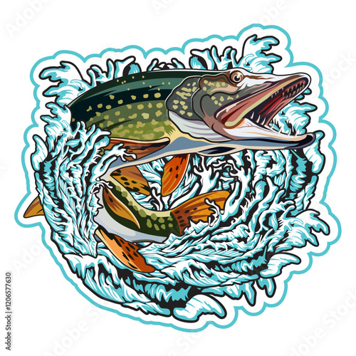 pike fishing illustration logo vector image t shirt