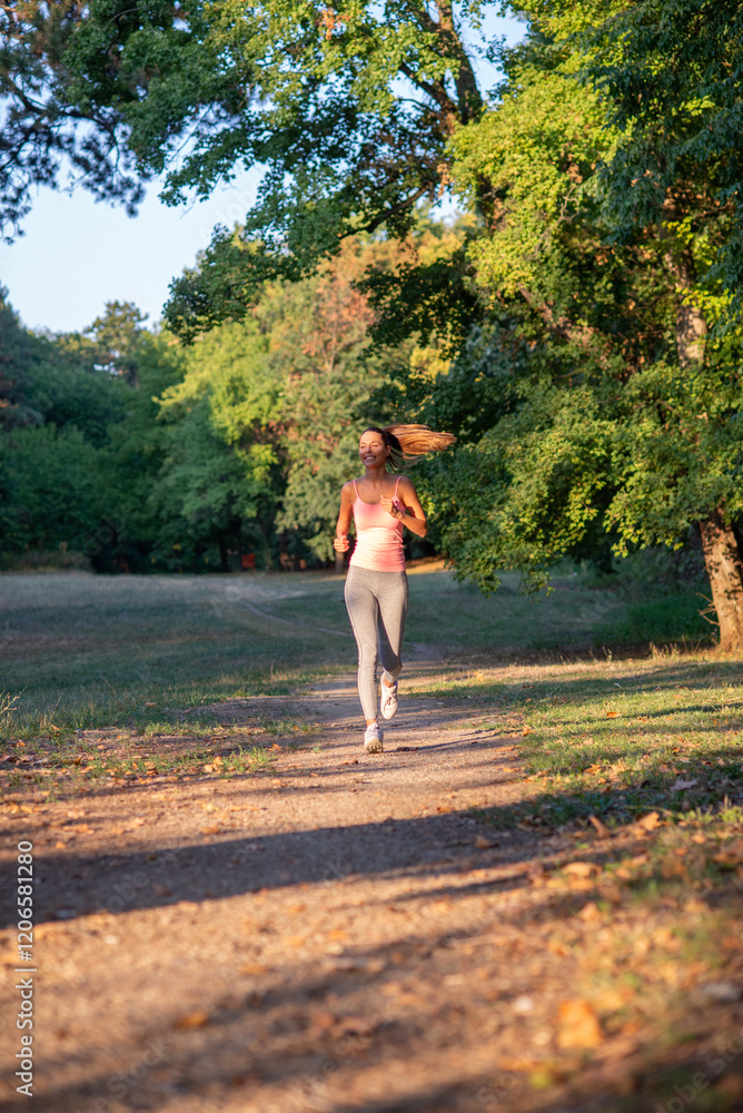 Young woman jogging in the nature in summer Young woman jogging in the nature in summer