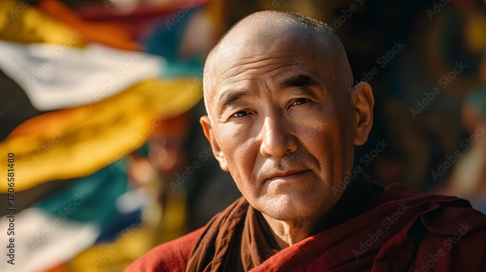 Serene Buddhist Monk Contemplating Spiritual Matters Serene Buddhist Monk Contemplating Spiritual Matters