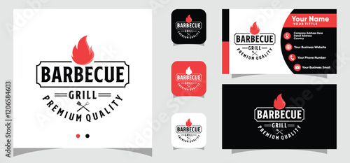 Barbecue with Grill logo design and business card template