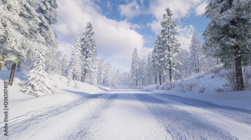 Wallpaper Mural Snowy Road Through the Forest Torontodigital.ca