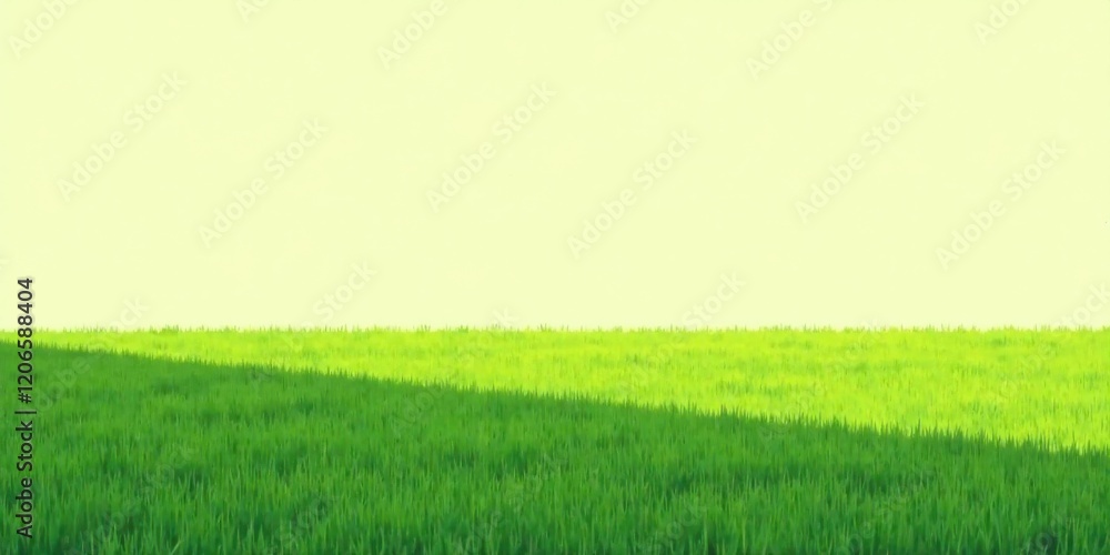 Obraz premium Serene landscape of vibrant green meadow under a soft, pale sky, ideal for tranquil backgrounds or nature-themed designs.