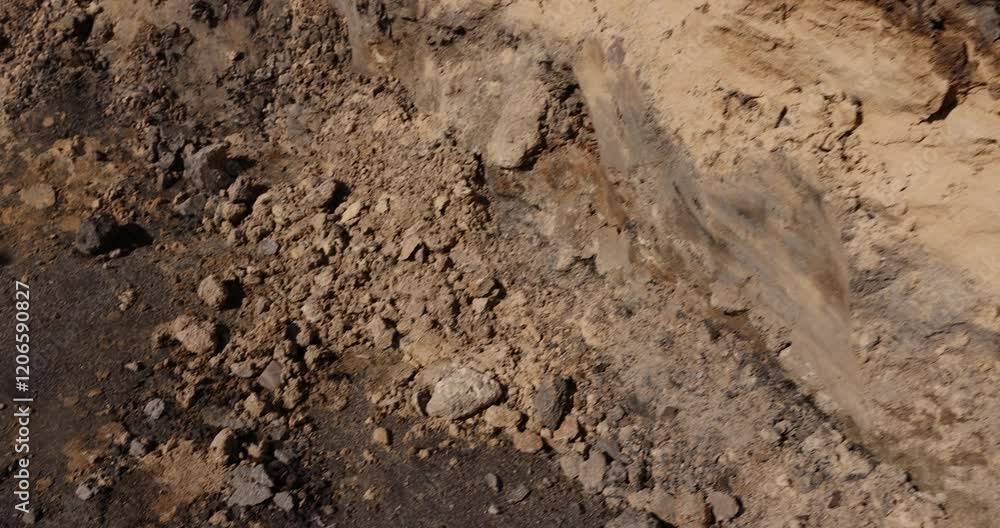pit for laying different layers of materials before asphalting road, a deep hole in the ground on the site of which a highway was started pit for laying different layers of materials before asphalting road, a deep hole in the ground on the site of which a highway was started
