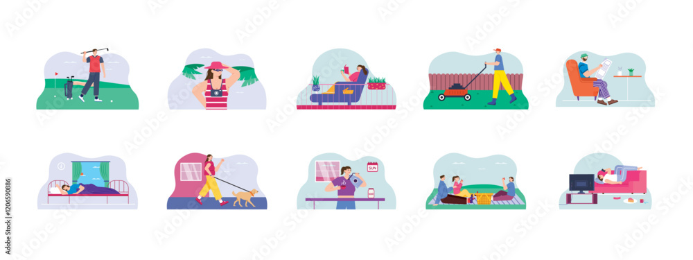 Obraz premium Sunday morning illustration. Flat vector illustrations