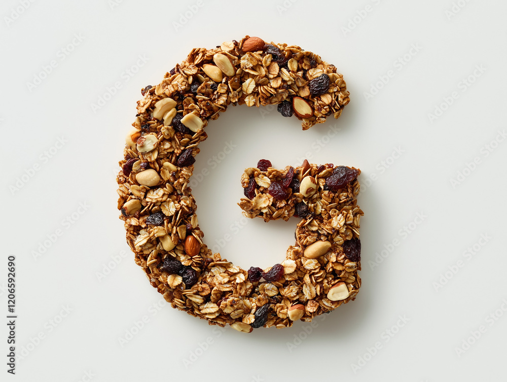 Obraz premium a letter G made of granola. Minimalistic design on a plain white background