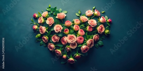 A Heartfelt Arrangement of Delicate Pink Roses on a Dark Teal Background