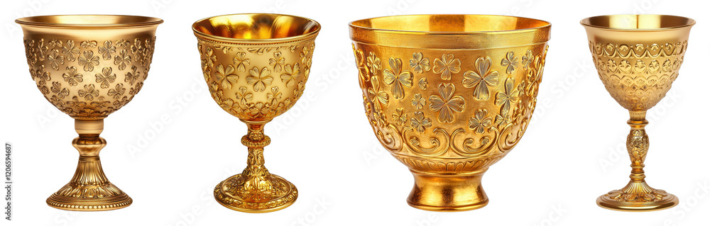 Elegant Golden Chalices Displayed Luxurious Collection Decorative Art Studio Setting Close-Up View Opulence and Craftsmanship Elegant Golden Chalices Displayed Luxurious Collection Decorative Art Studio Setting Close-Up View Opulence and Craftsmanship