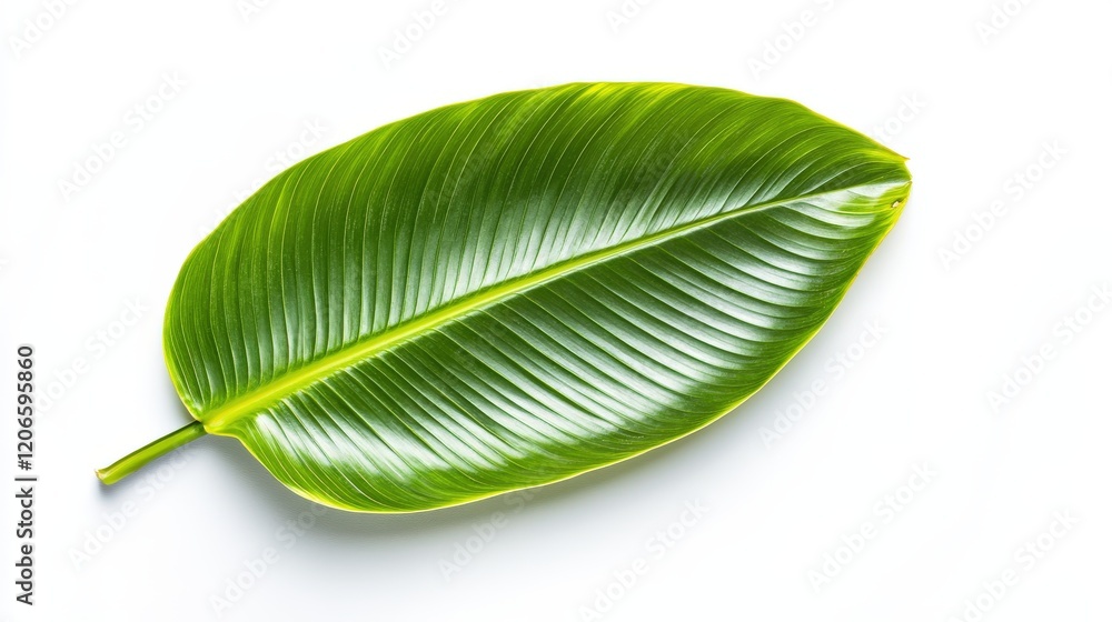 Single vibrant green leaf isolated on white background Single vibrant green leaf isolated on white background
