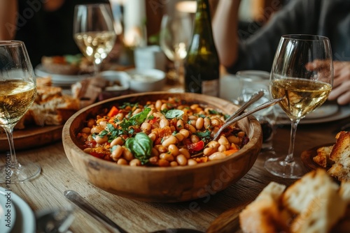 Wallpaper Mural Savory white bean stew in rustic bowl, garnished with basil. Perfect for autumnal gatherings or hearty meal photos. Torontodigital.ca
