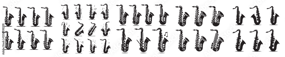 Naklejka premium vector set of saxophone silhouette icons