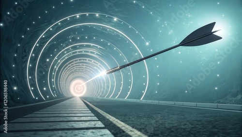 Surreal Arrow Representing Focus in Tunnel of Light