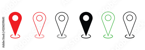 location icon set map pointer pin sign symbol red, black, green outline destination icon place address navigation locator sign vector illustration art