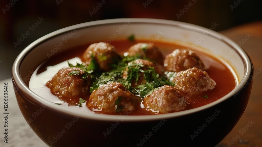 Delicious meatball soup on a bowl Delicious meatball soup on a bowl