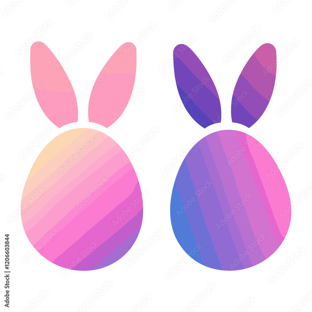 Fototapeta premium Easter eggs and rabbit gradient pastel colors vector