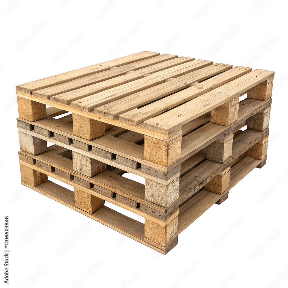 Stacked Weathered Wooden Pallets in Industrial Setting Stacked Weathered Wooden Pallets in Industrial Setting