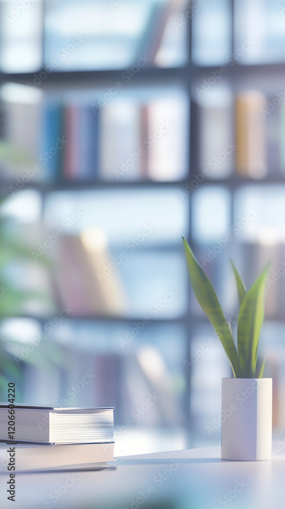Two Books, Snake Plant, and Out-of-Focus Bookcase Two Books, Snake Plant, and Out-of-Focus Bookcase