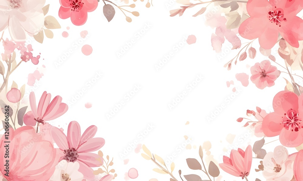 White blank paper with floral border, pink and white color scheme, Generative AI White blank paper with floral border, pink and white color scheme, Generative AI