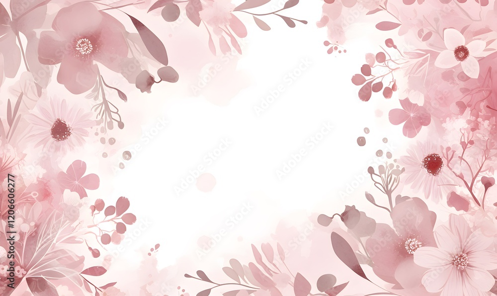 White blank paper with floral border, pink and white color scheme, Generative AI White blank paper with floral border, pink and white color scheme, Generative AI