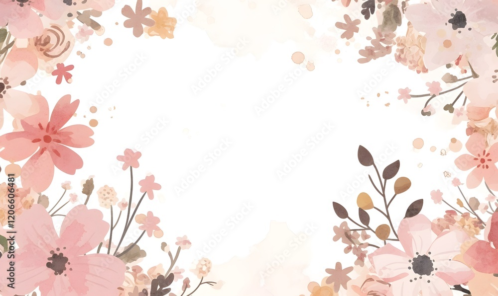 White blank paper with floral border, pink and white color scheme, Generative AI White blank paper with floral border, pink and white color scheme, Generative AI