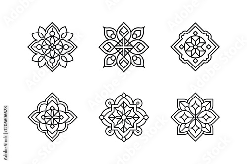 intricate tile designs line art vector illustration