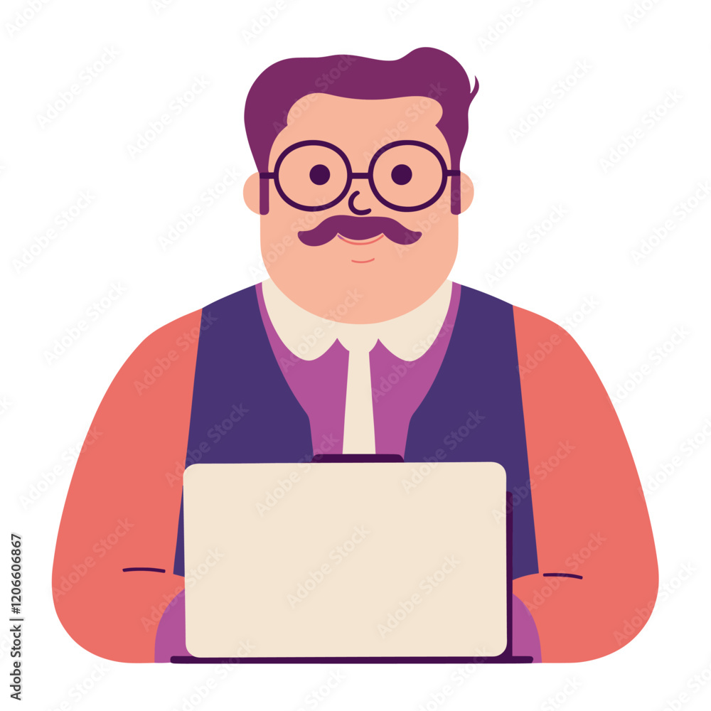 Businessman with laptop illustration glasses cartoon vector Businessman with laptop illustration glasses cartoon vector