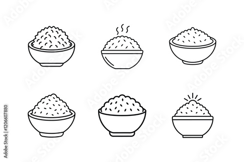rice dishes line art vector illustration