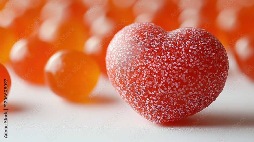 Sparkling Red Heart Candy Amidst Orange Spheres Romantic Valentine's Day Theme Sparkling Red Heart Candy Amidst Orange Spheres Romantic Valentine's Day Theme