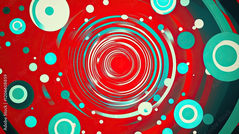 Fototapeta premium Vibrant Abstract Design with Turquoise Circles on Red Background