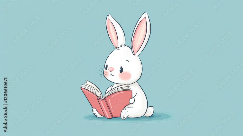 Adorable white bunny reading a book symbolizing knowledge, curiosity, and learning Adorable white bunny reading a book symbolizing knowledge, curiosity, and learning