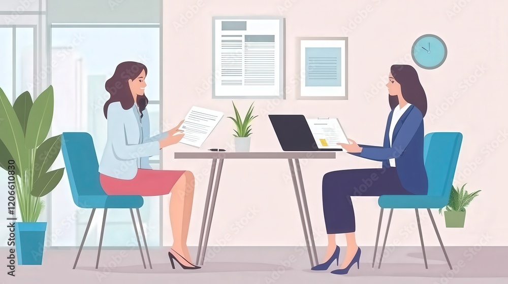 Fototapeta premium Two Businesswomen Review Documents During a Meeting