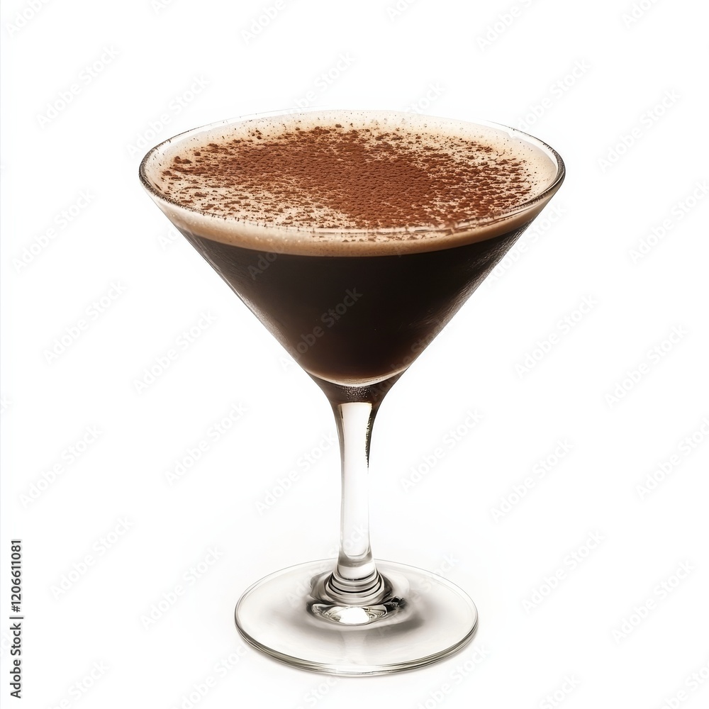 A robust espresso martini with a dusting of cocoa powder, dark and rich, isolated white background A robust espresso martini with a dusting of cocoa powder, dark and rich, isolated white background