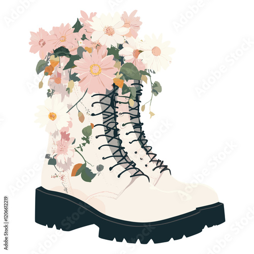 Floral black boots art illustration flowers vector