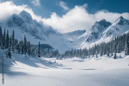 Wallpaper Mural snow covered mountains , Generative AI
 Torontodigital.ca