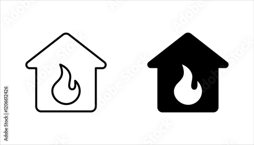 House fire icon set. fire emergency and home safety. vector illustration on white background