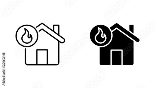 House fire icon set. fire emergency and home safety. vector illustration on white background