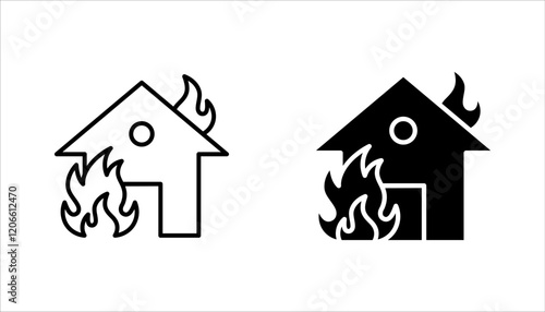 House fire icon set. fire emergency and home safety. vector illustration on white background