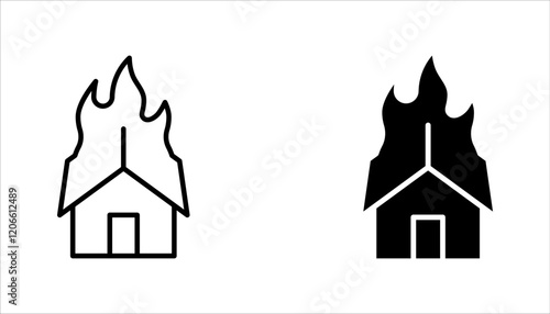 House fire icon set. fire emergency and home safety. vector illustration on white background