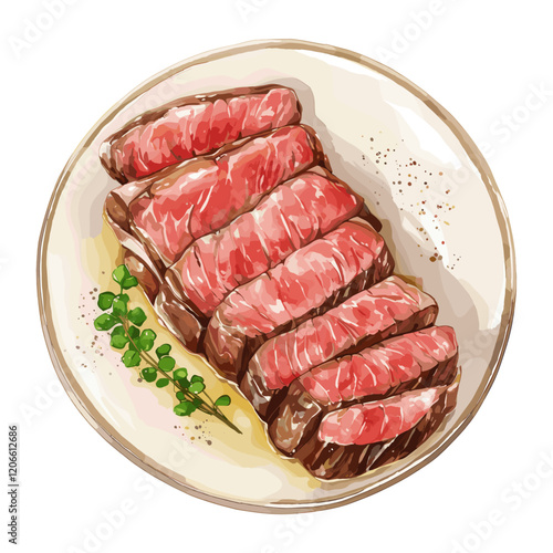 Plate illustration steak food vector