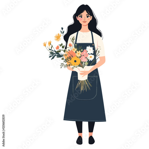 Female florist apron illustration flowers vector