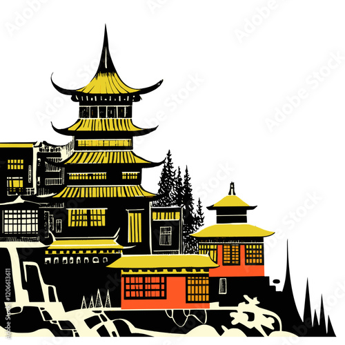 Chinese tint rectrangle architecture traditional temple vector