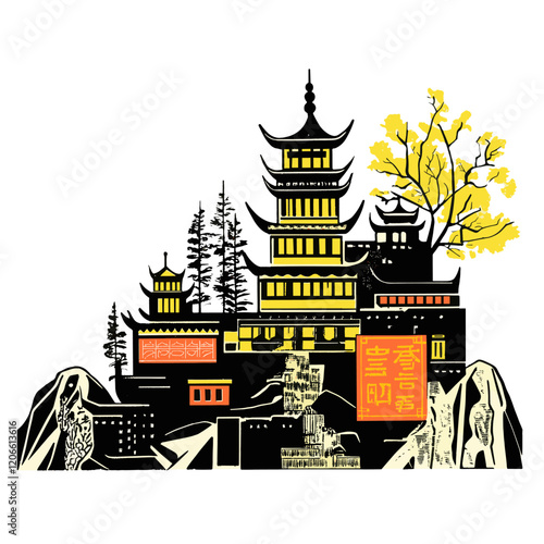 Chinese tint rectrangle architecture traditional temple vector