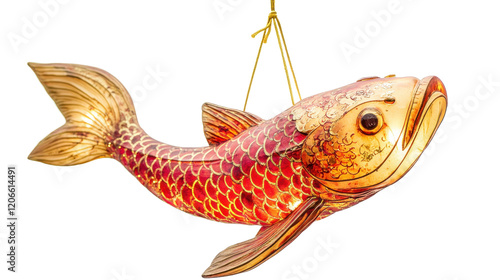 Hand-drawn fish on a hook swimming in water with scales, fins, and a gold color, captured in a freshwater lake or river setting, symbolizing nature, fishing, and aquatic life photo