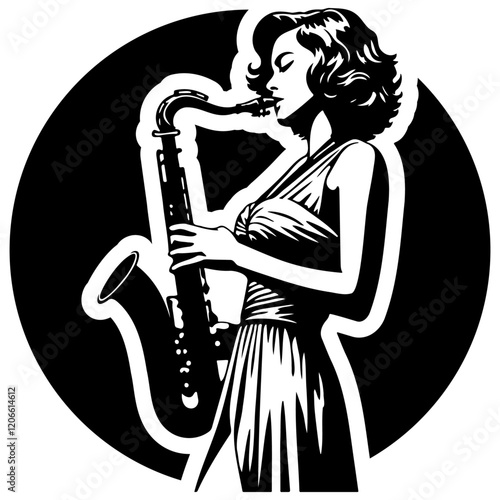 Woman Play Saxophone Illustration.