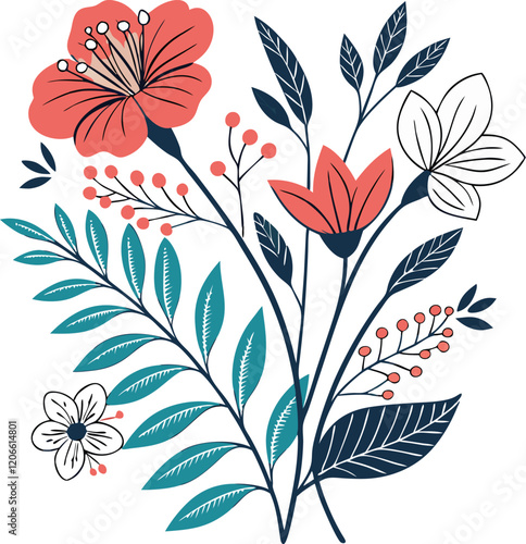 Hand Drawn Modern Flowers and Leaves vector